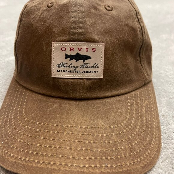 Orvis Hat Brown Waxed Canvas Cap Fishing Tackle Manchester Vermont Strapback - Picture 2 of 8